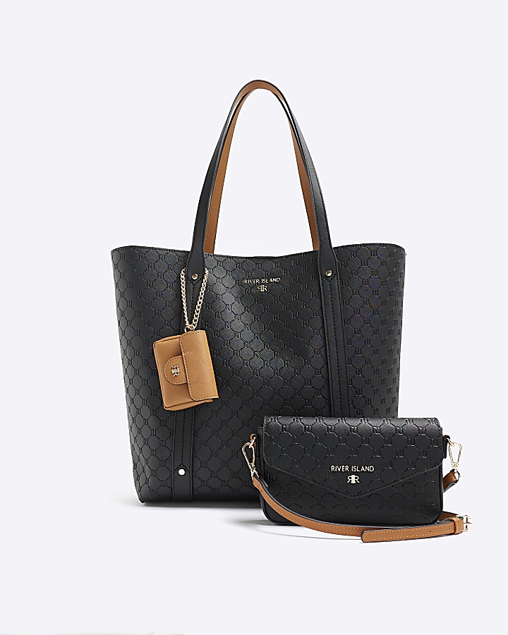 Black RI embossed shopper and cross body bag