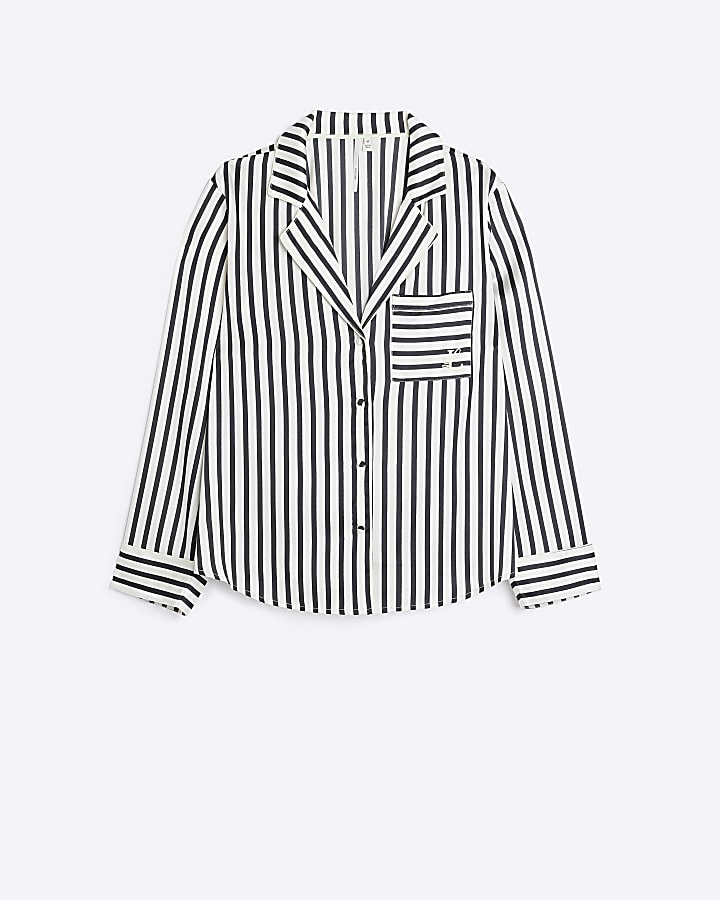 Black stripe satin pyjama top