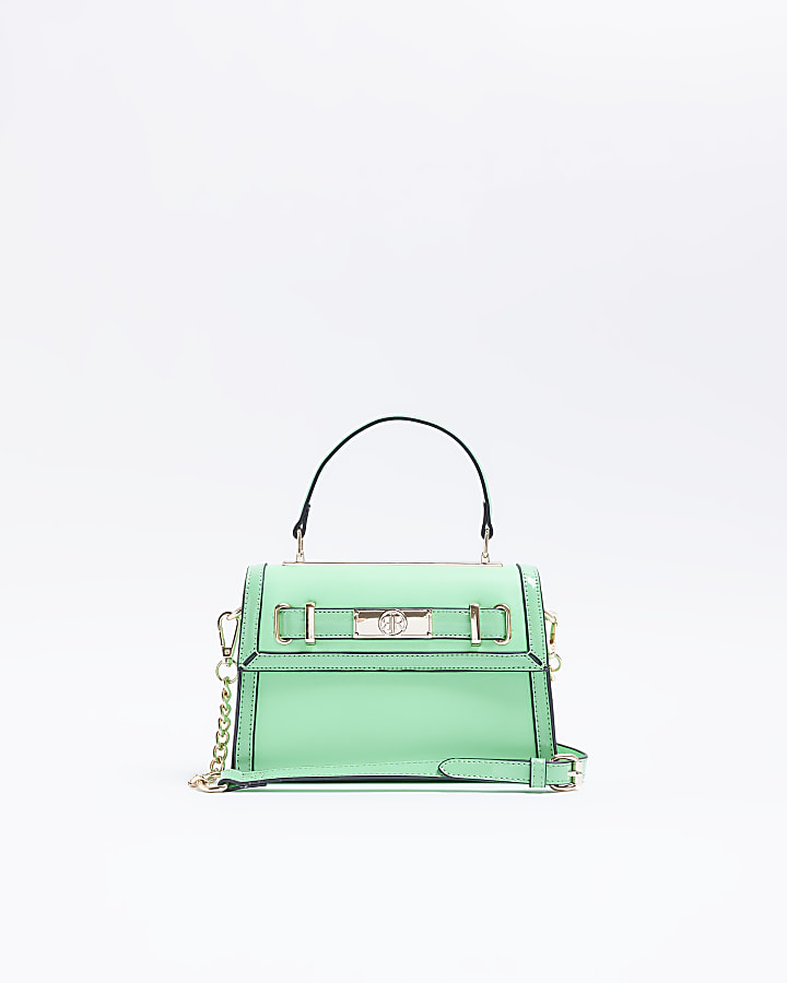 Green flap front mini tote bag