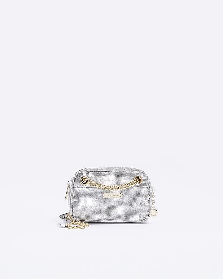 River Island - Pochette rigide à strass - Argenté