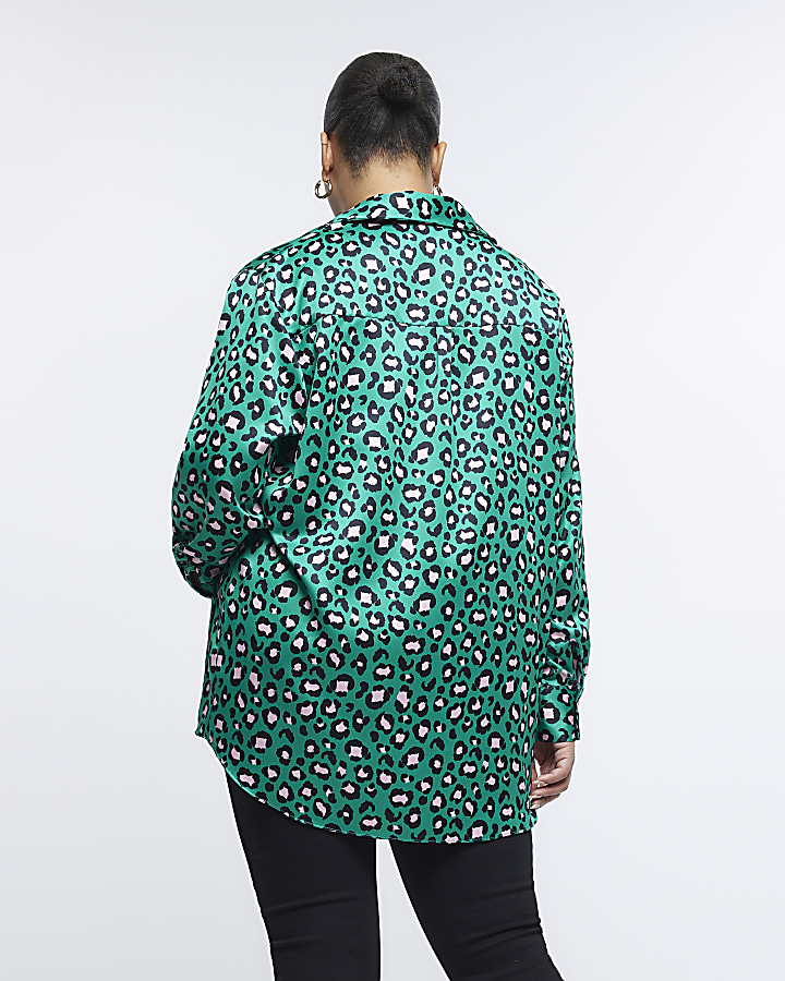 Plus green animal print oversized shirt