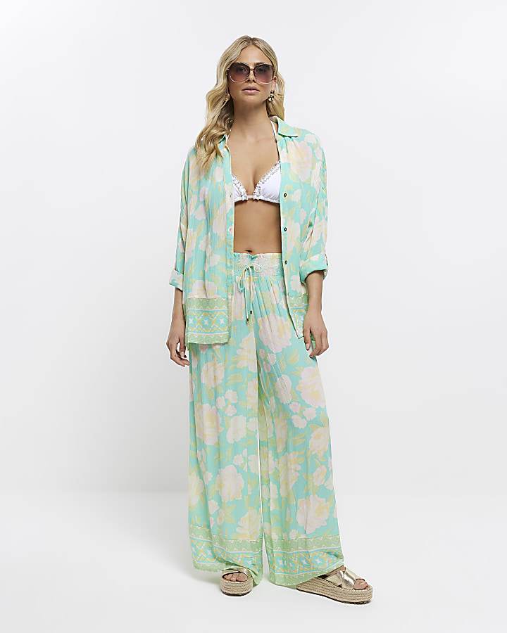 Aqua print palazzo trousers