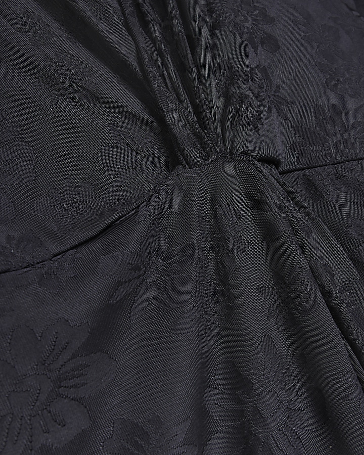 Black jacquard floral bodycon midi dress