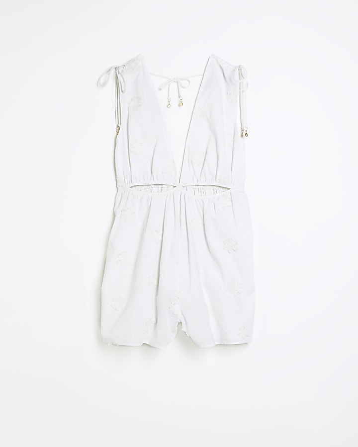 White textured cut out playsuit