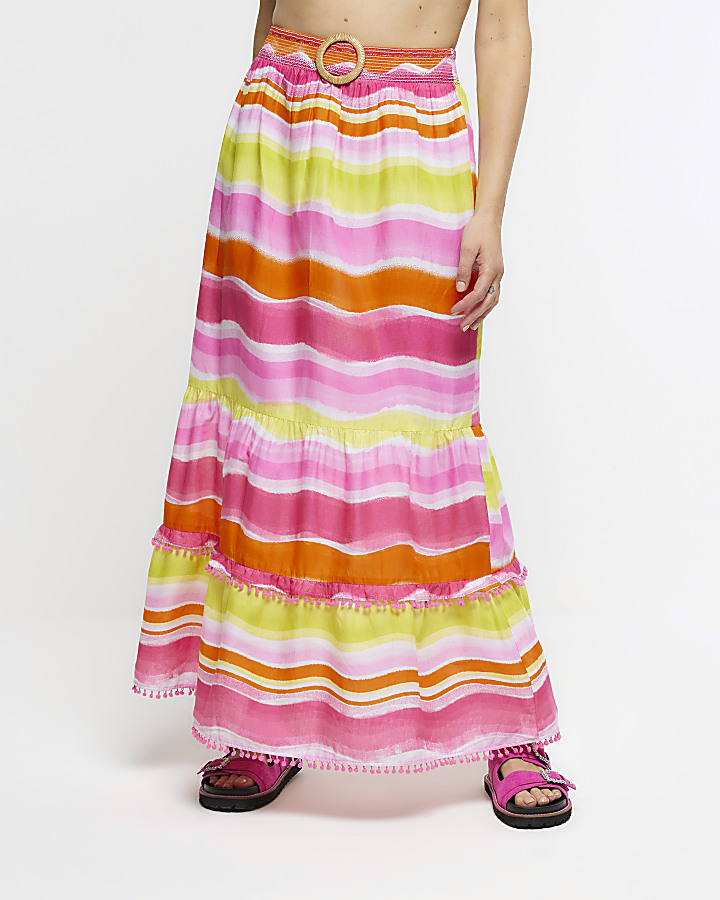 Pink stripe beach maxi skirt River Island