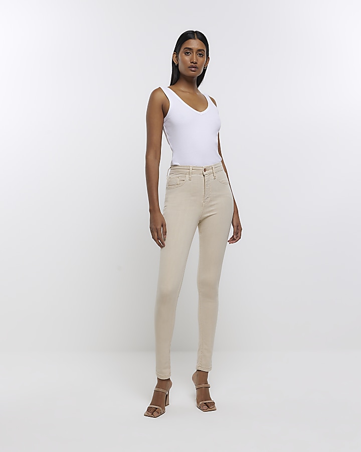 Ecru high waisted Bum sculpt skinny jeans