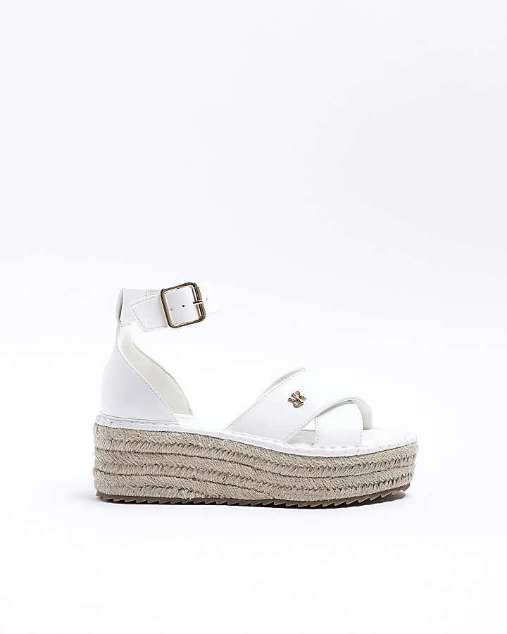 White wide espadrille flatform sandals River Island