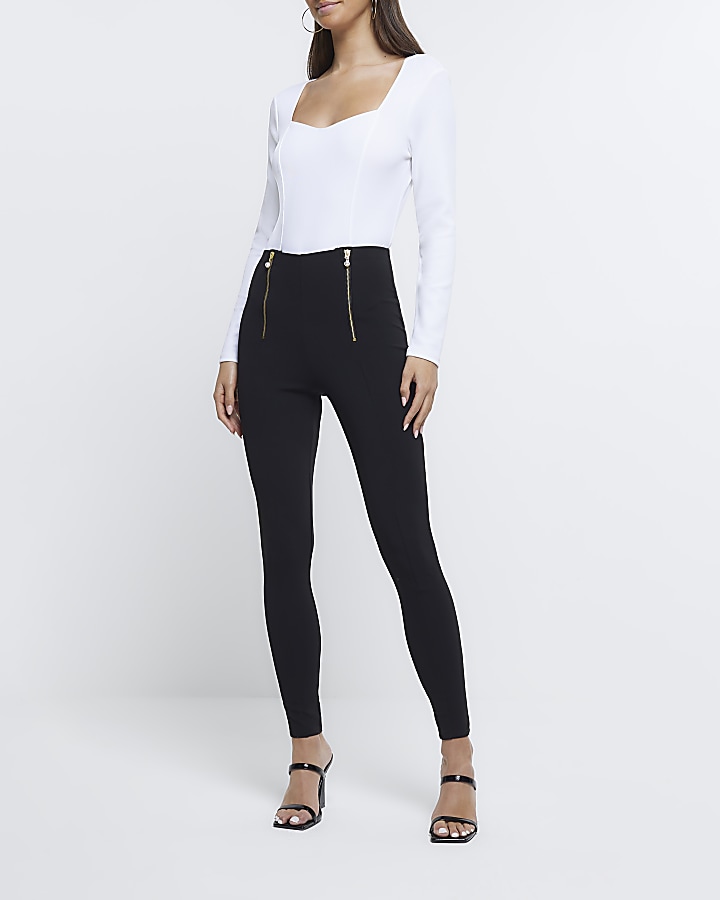 Black Highwaisted Leggings With Zip Details