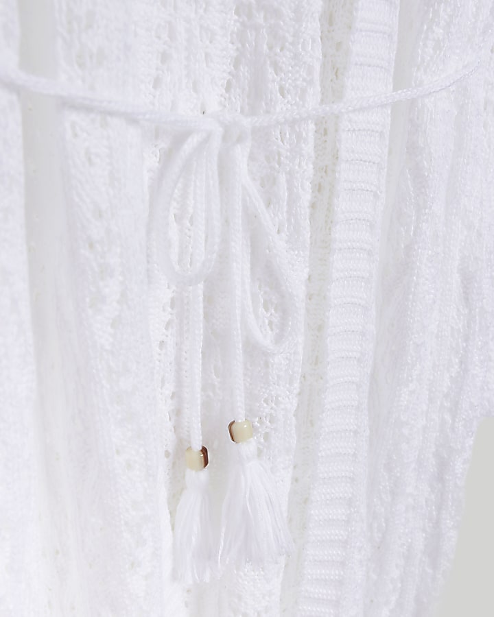 White crochet longline cardigan