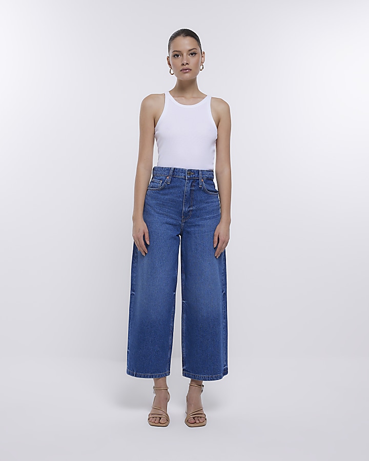 River island wide leg best sale cropped jeans