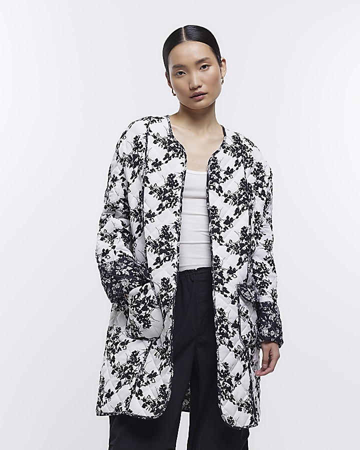 White floral quilted coat | River Island