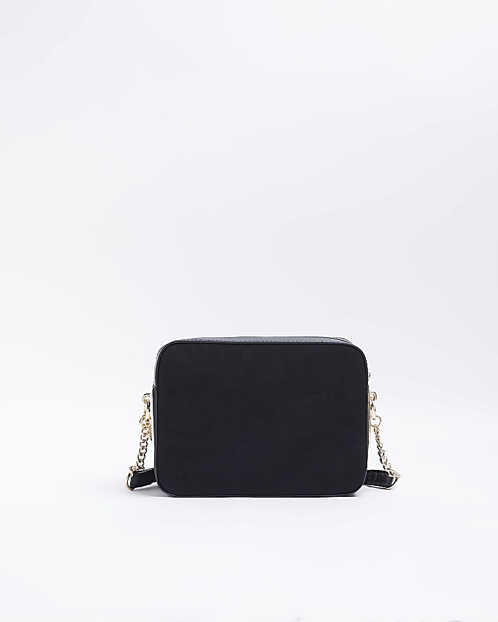 Black croc cross body bag River Island