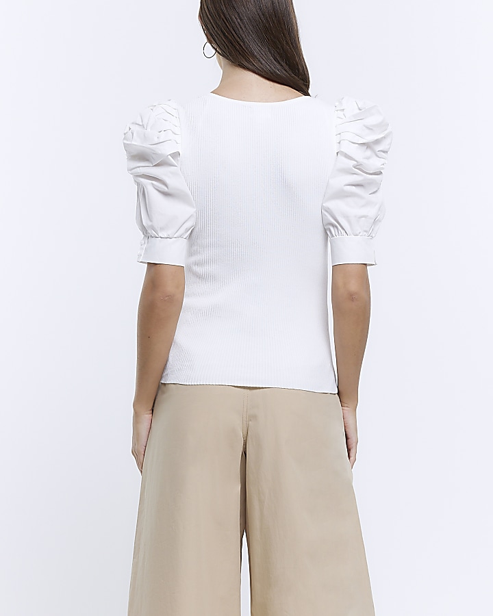 White ruched short sleeve top