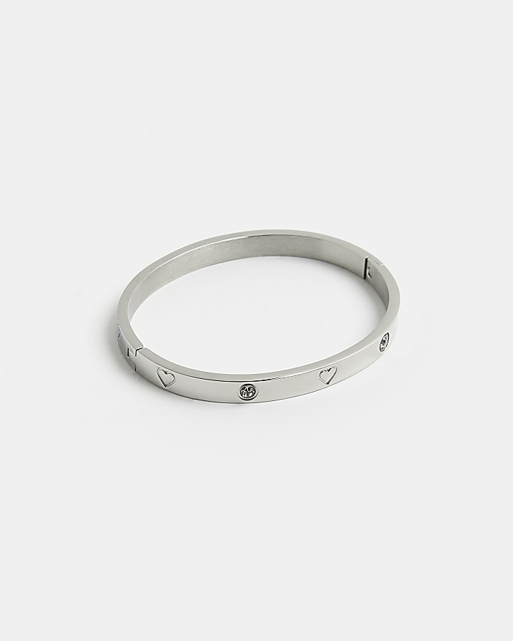 Silver stainless steel heart cuff bracelet