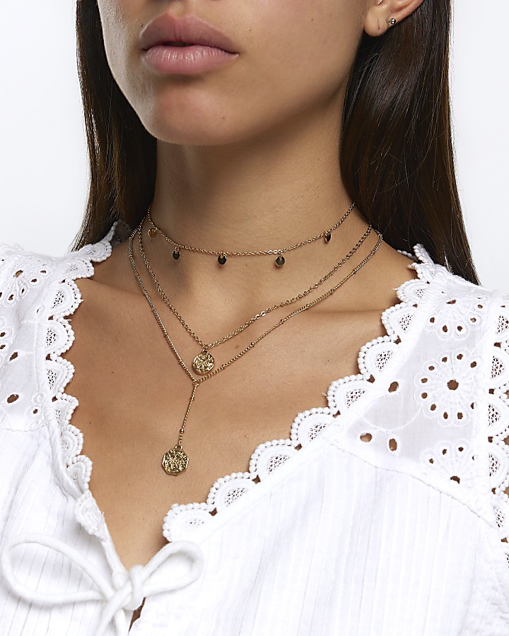Gold Coin Multirow Necklace