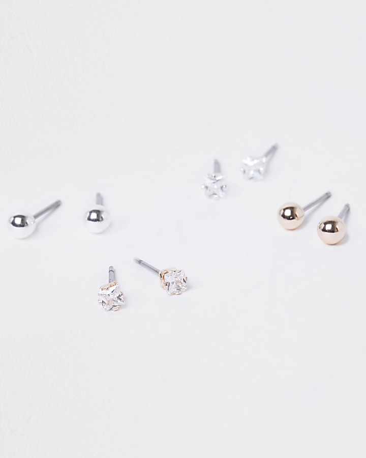 Silver diamante stud earrings multipack