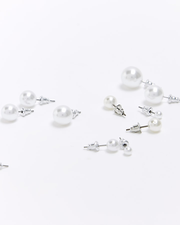 White pearl stud earrings multipack