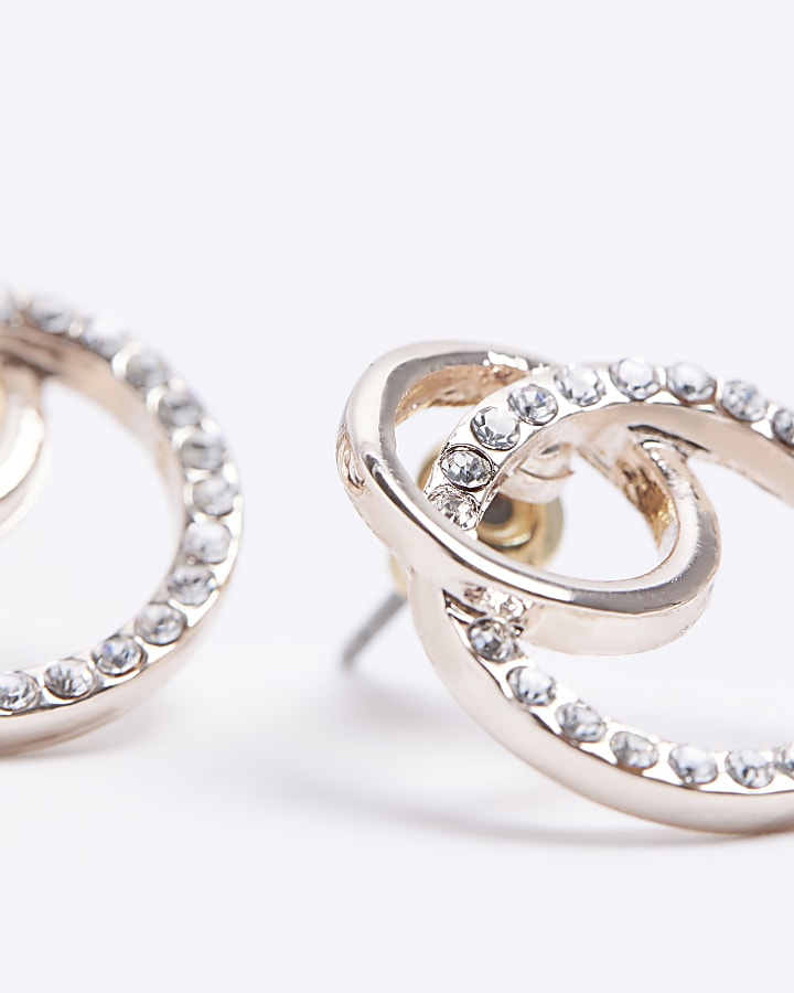Silver double ring stud earrings
