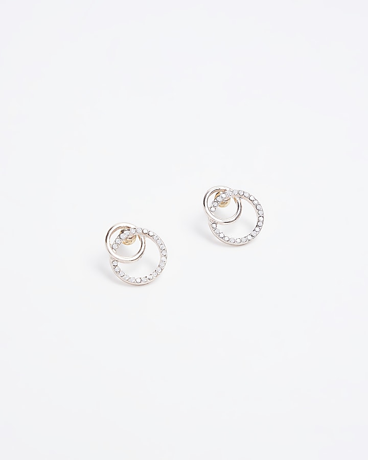 Silver double ring stud earrings