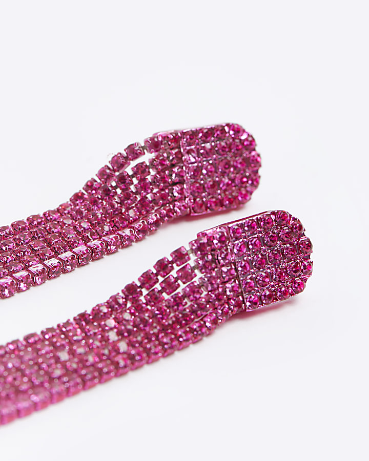 Pink neon diamante drop earrings