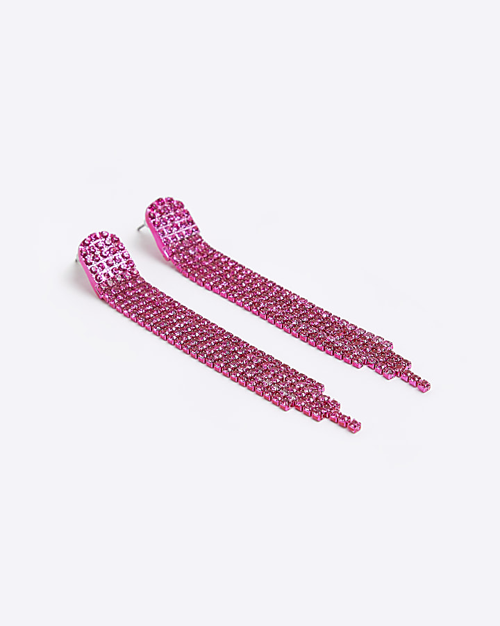 Pink neon diamante drop earrings