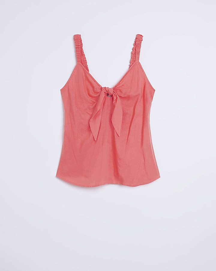 Pink linen bow cami top