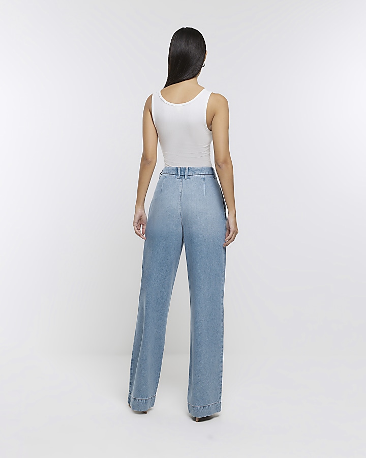 Blue wide leg tailored jeans