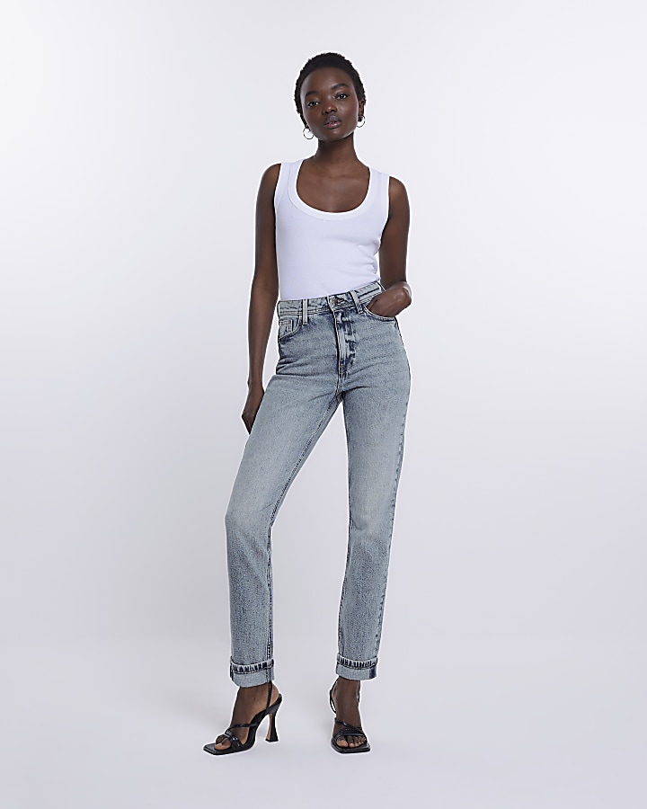 Blue high rise sculpt mom jeans