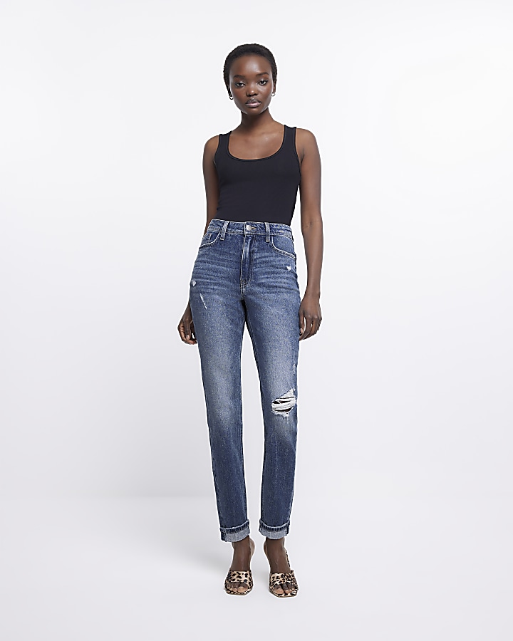 Blue high waisted sculpt mom jeans