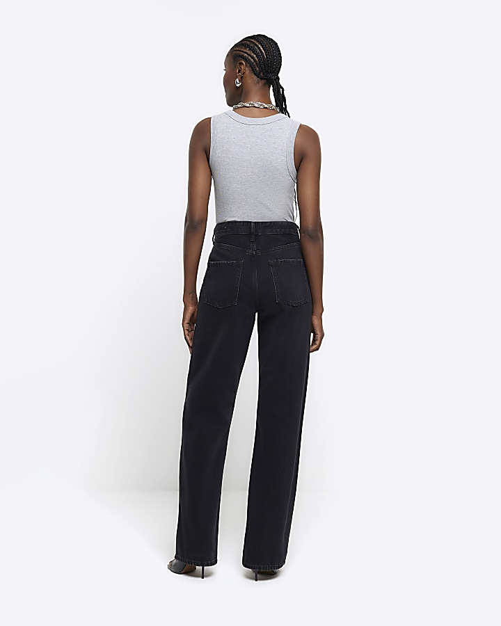Black high waisted relaxed straight leg jeans