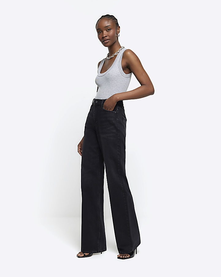 Black high waisted relaxed straight leg jeans | River Island
