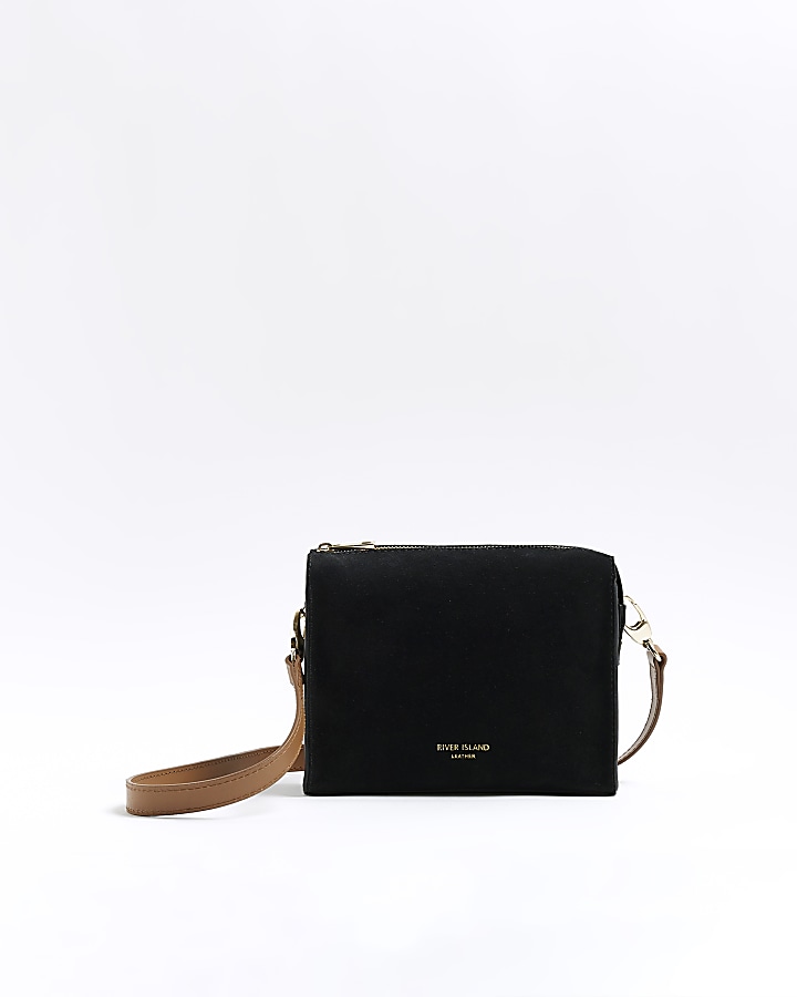 Black suede boxy cross body bag