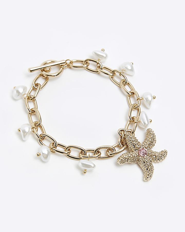 Gold pearl and starfish bracelet