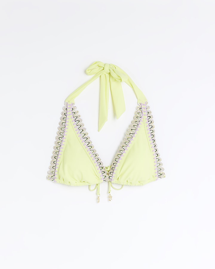 Lime green stitch detail triangle bikini top