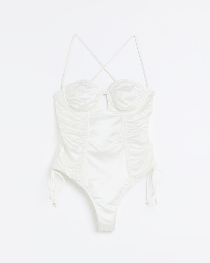 White Ruched Balconette Swimsuit