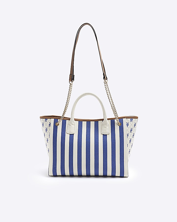 Cream striped canvas shopper tote bag
