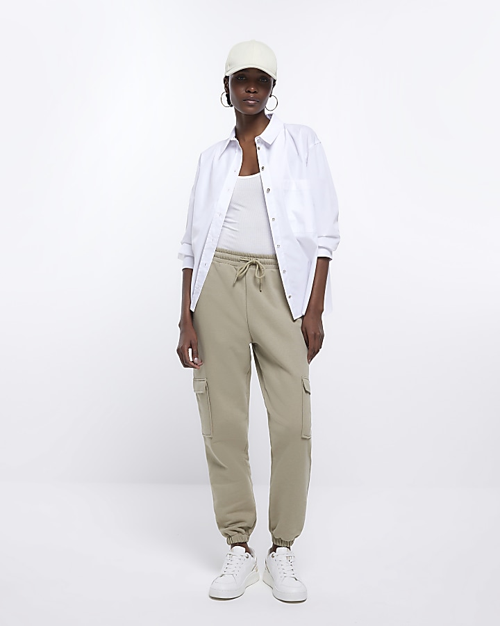 Khaki cargo cheap jogger pants womens