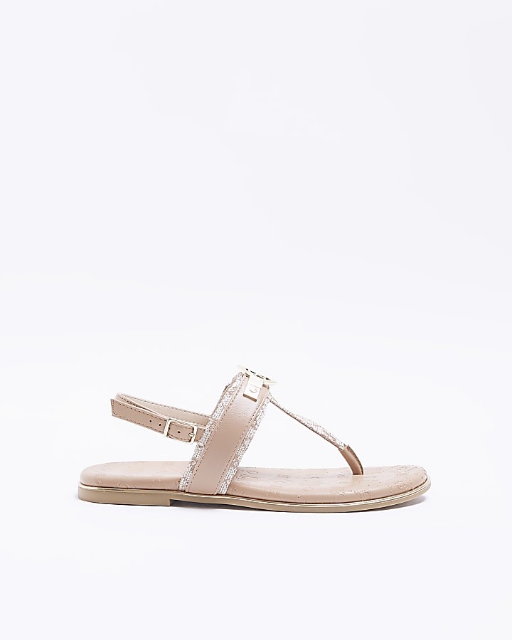 Beige toe post sandals