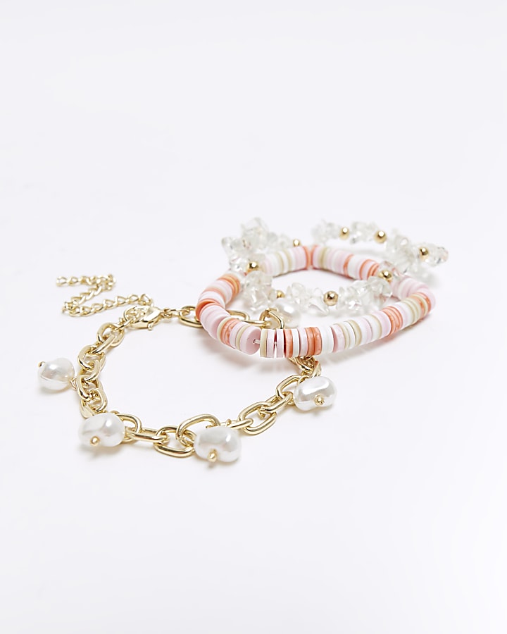 Pink beaded bracelet multipack | River Island