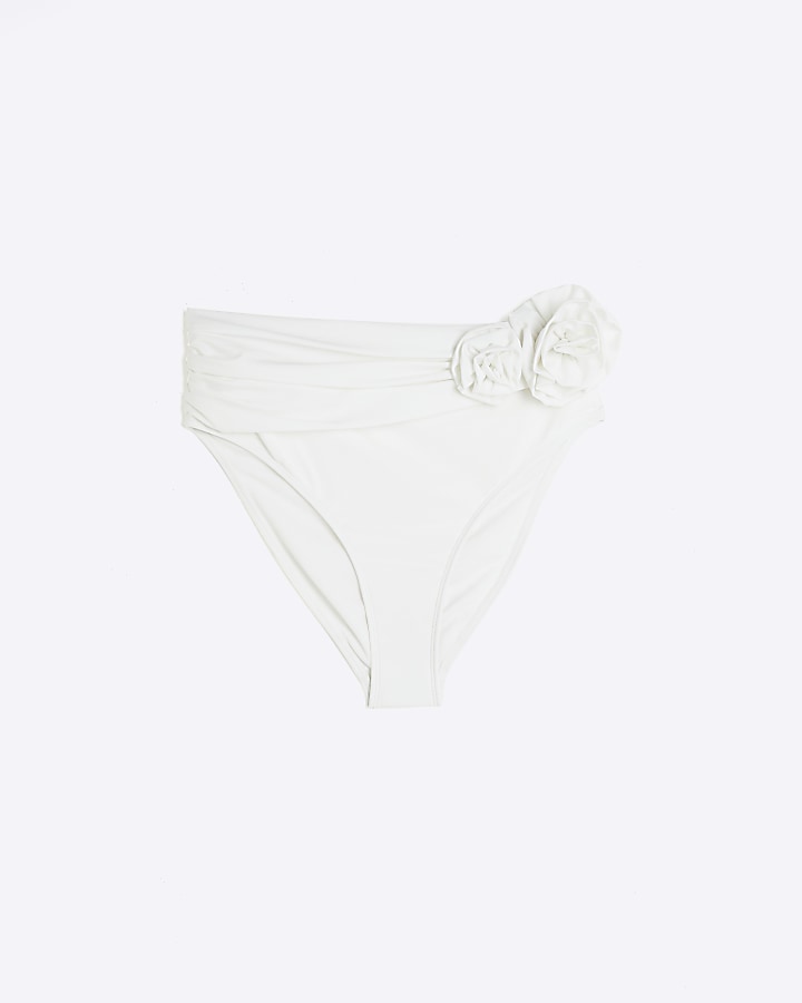 White flower high waisted bikini bottoms
