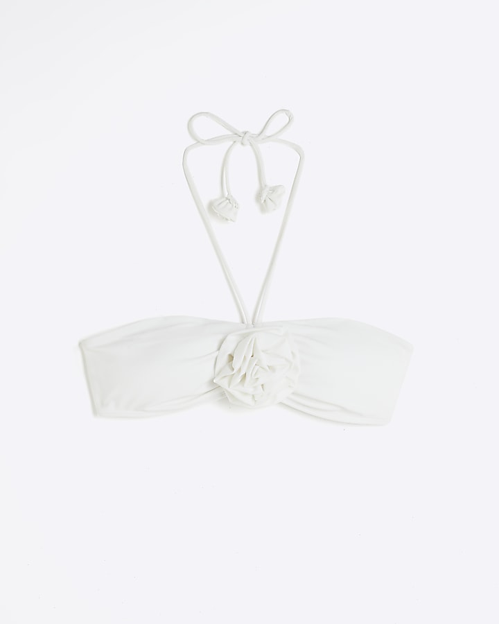 White flower bandeau bikini top