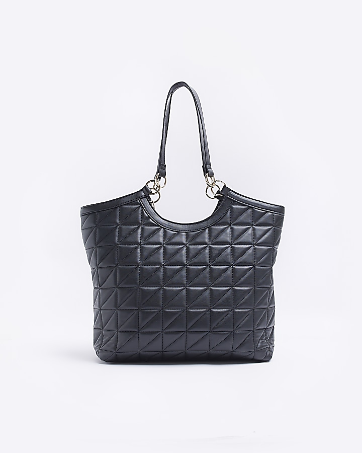 Black quilted shopper bag | River Island