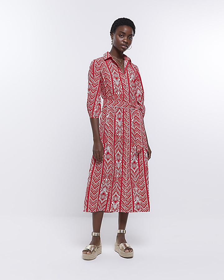 Red midi shirt dress 2024 uk