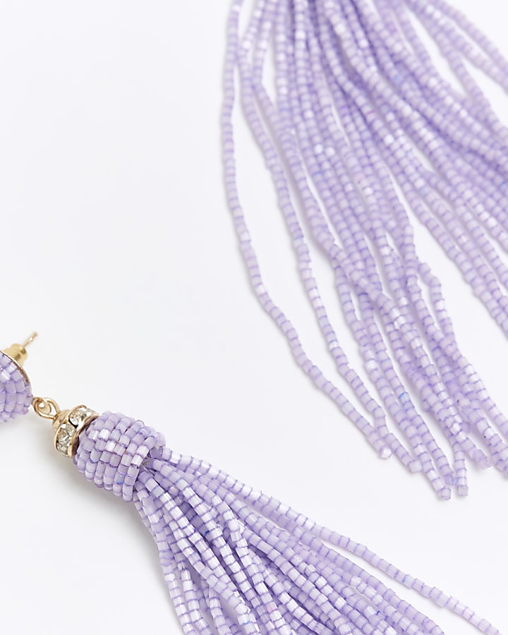 Purple beaded tassel drop earrings