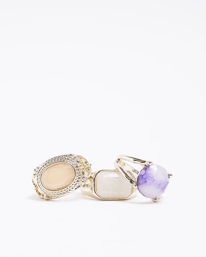 Gold textured stone rings multi pack