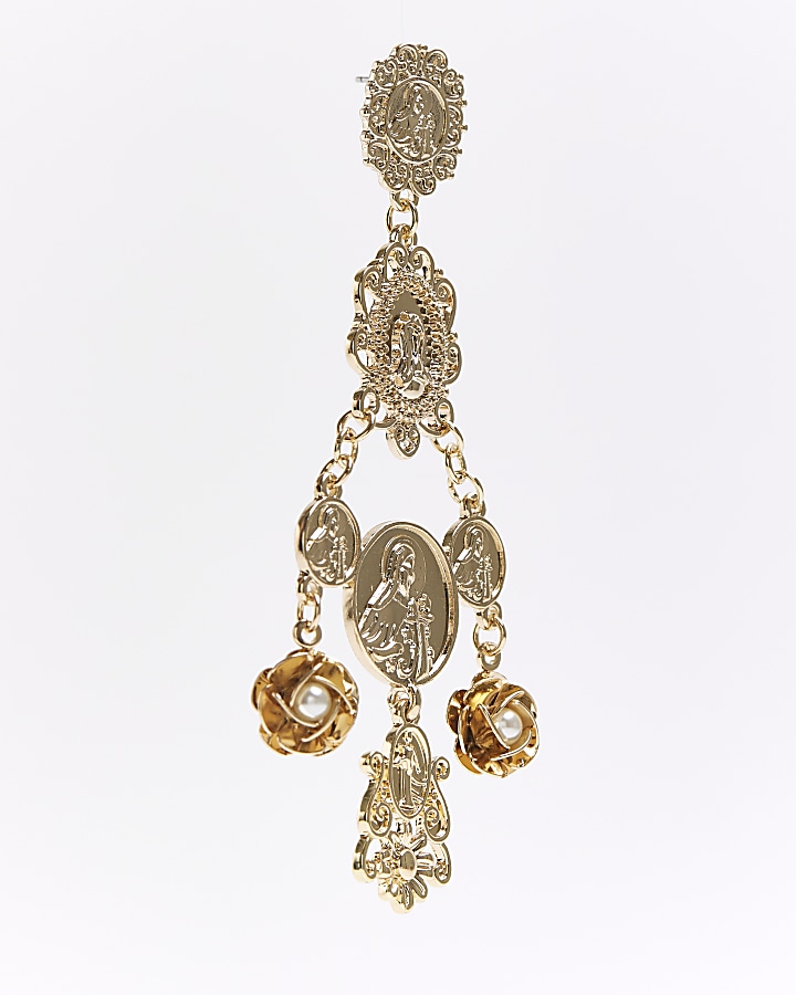 Gold flower drop earrings