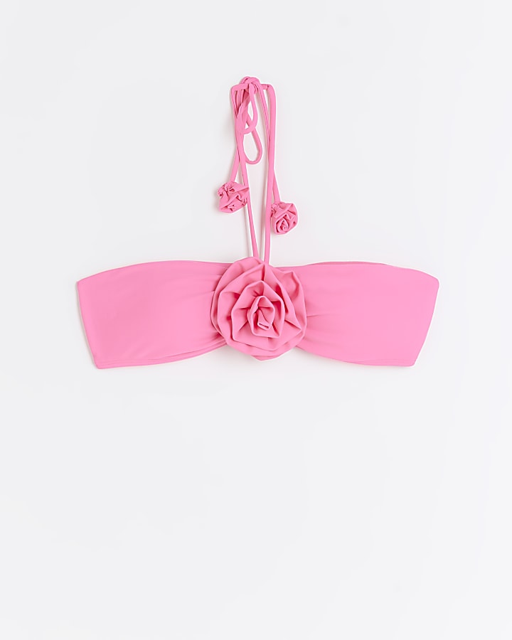 Pink flower bandeau bikini top