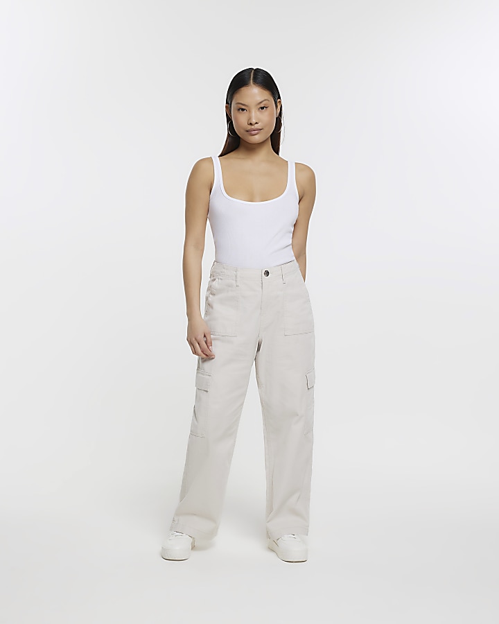 Petite ecru utility cargo trousers