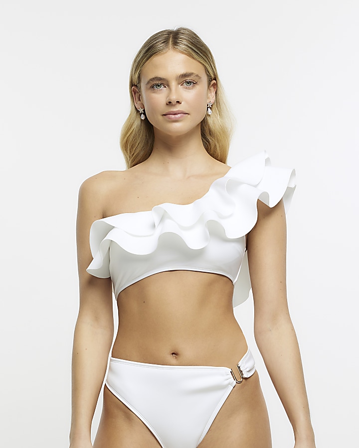 White frill one shoulder bikini top