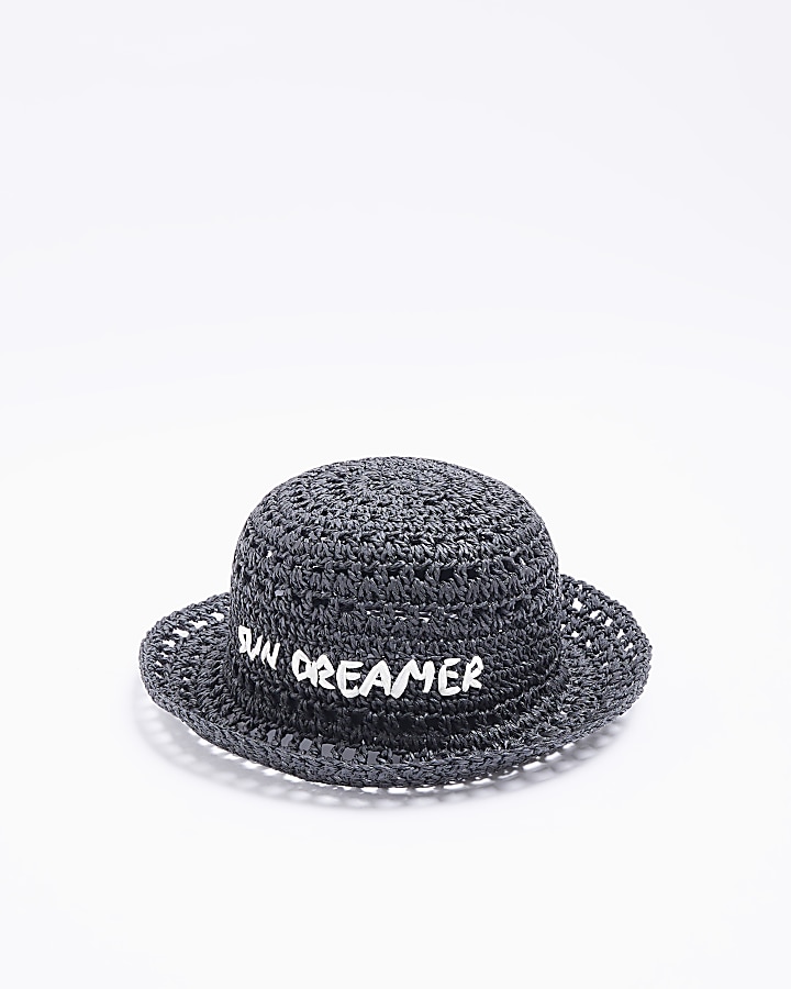 Black sun dreamer straw crochet bucket hat